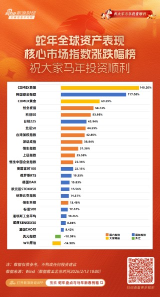 一图看懂蛇年全球资产表现：白银暴涨140%，韩国综合指数涨117%，黄金涨幅69%，美元指数、原油跌幅超10%