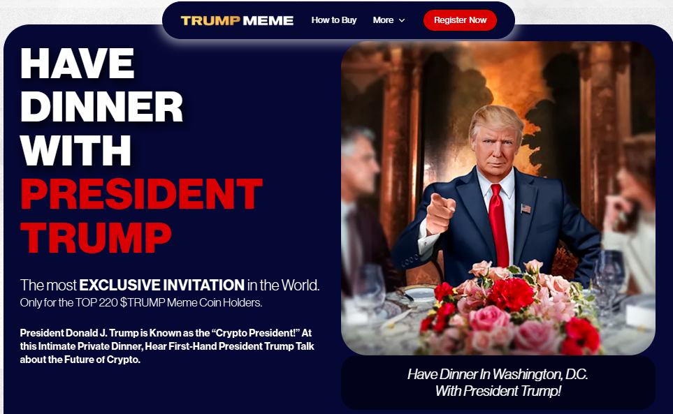 特朗普币开启“打榜”营销:前220名“冲榜大哥”能与特朗普共进晚餐 第1张 特朗普币开启“打榜”营销:前220名“冲榜大哥”能与特朗普共进晚餐 第1张